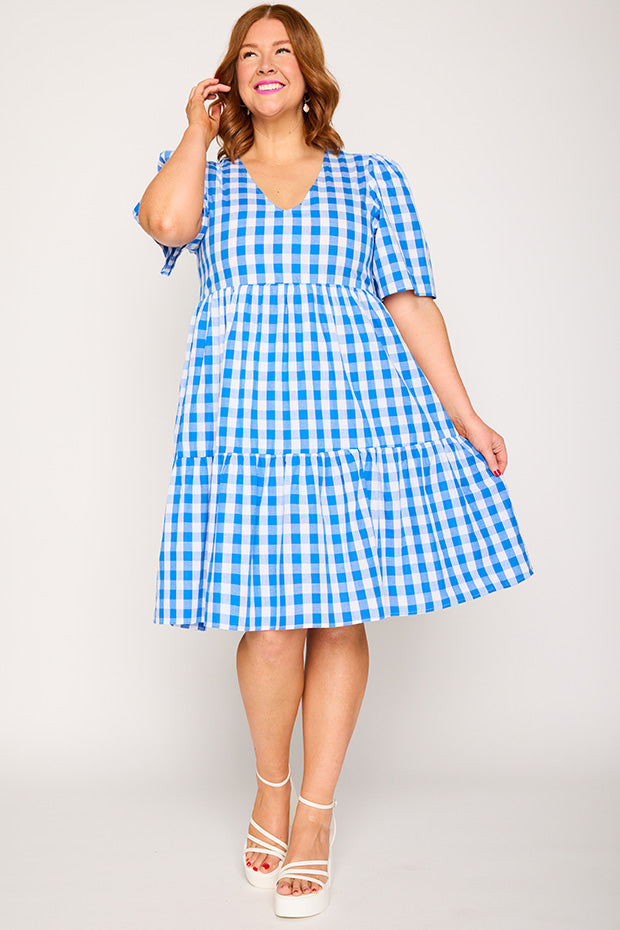 Rachelle Cobalt Gingham Dress – Cobalt Gingham mini dress