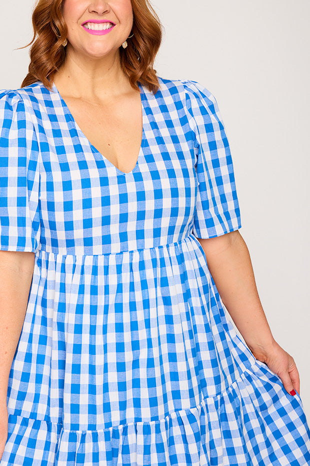 Rachelle Cobalt Gingham Dress – Cobalt Gingham mini dress