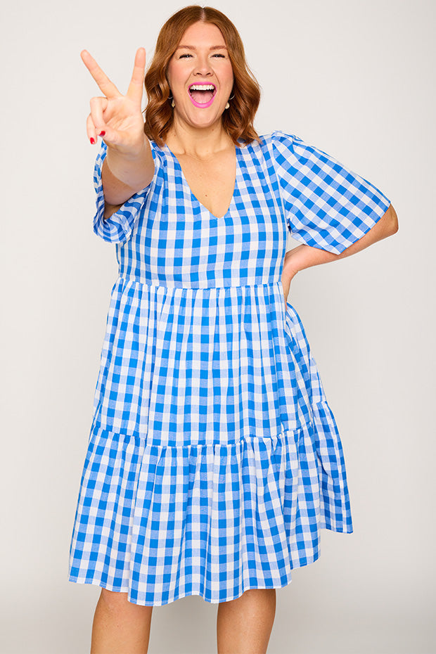Rachelle Cobalt Gingham Dress – Cobalt Gingham mini dress