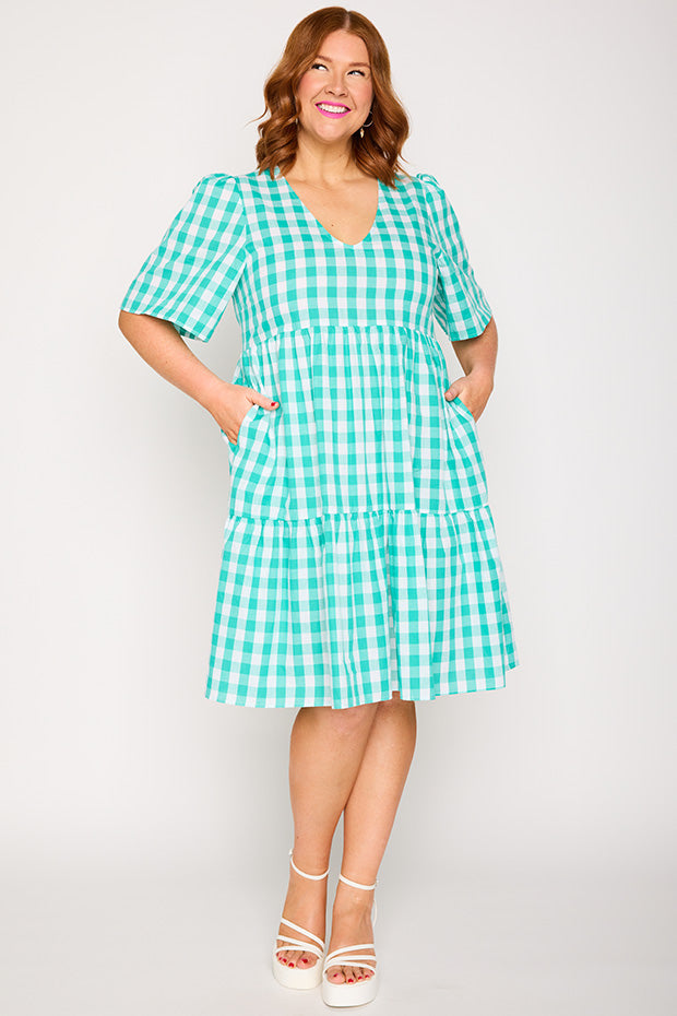 Rachelle Jade Gingham Dress – Jade Gingham mini dress