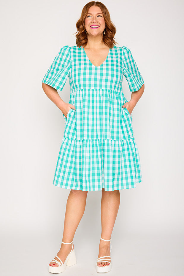 Rachelle Jade Gingham Dress – Jade Gingham mini dress