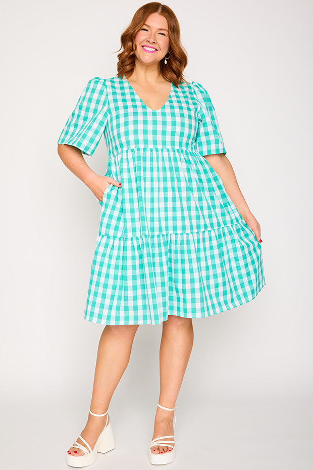 Rachelle Jade Gingham Dress – Jade Gingham mini dress