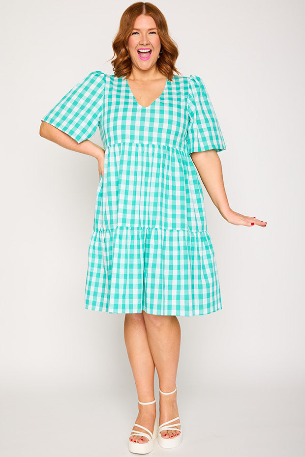 Rachelle Jade Gingham Dress – Jade Gingham mini dress