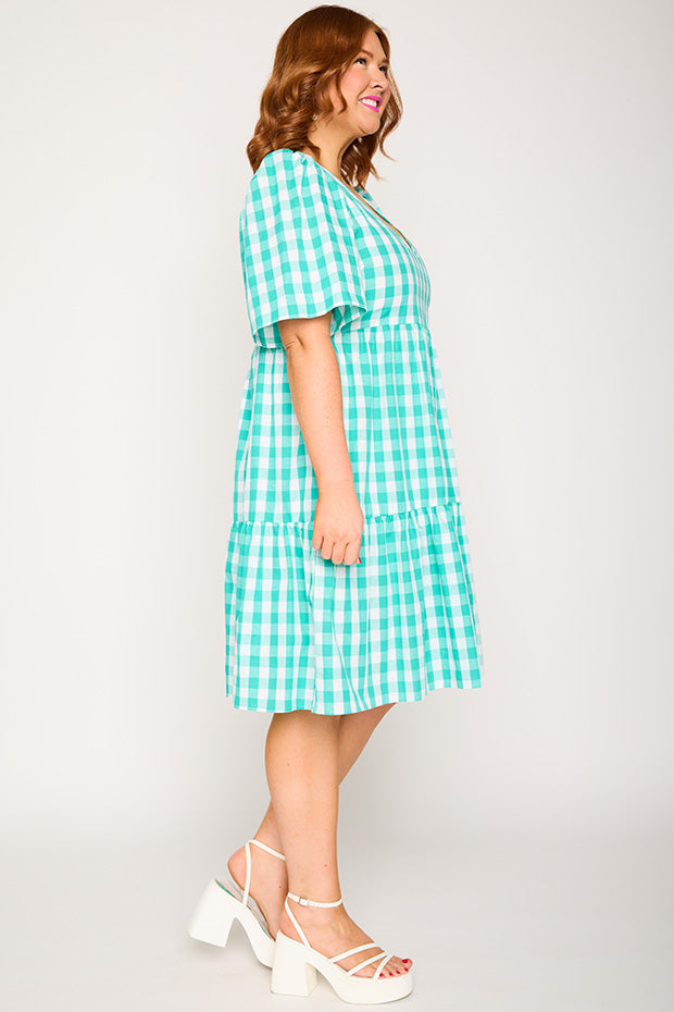 Rachelle Jade Gingham Dress – Jade Gingham mini dress