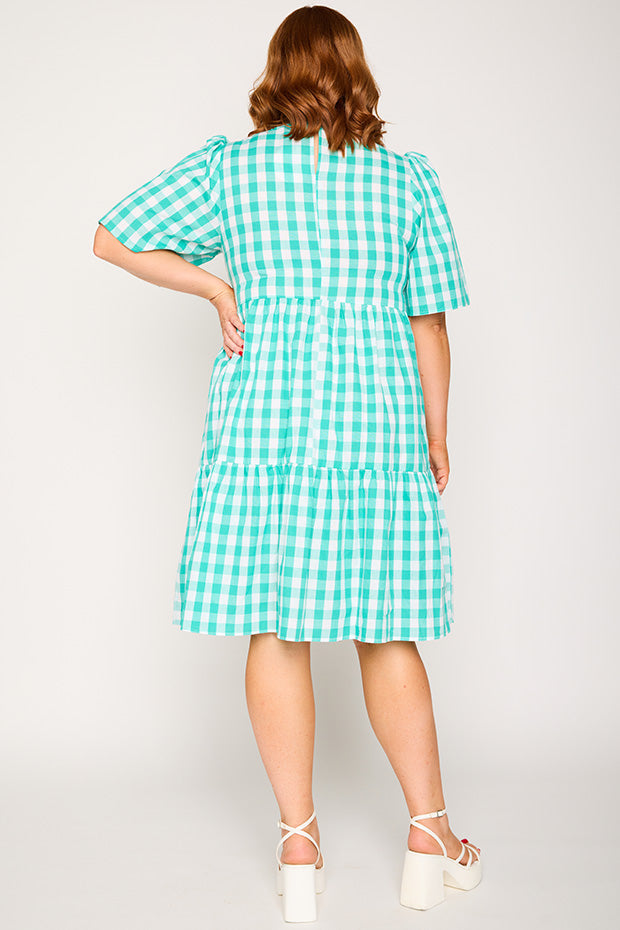 Rachelle Jade Gingham Dress – Jade Gingham mini dress