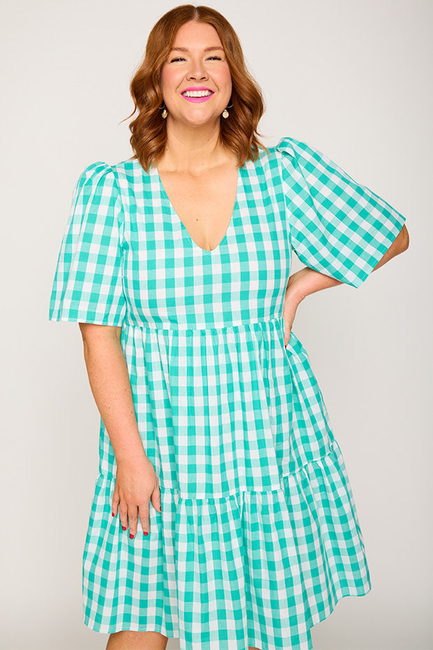 Rachelle Jade Gingham Dress – Jade Gingham mini dress