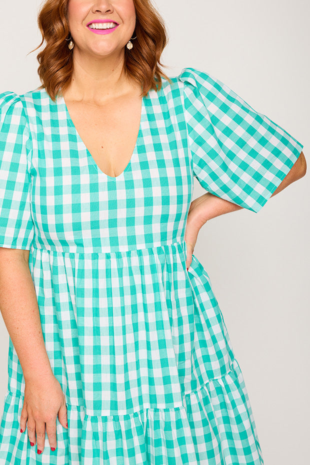 Rachelle Jade Gingham Dress – Jade Gingham mini dress