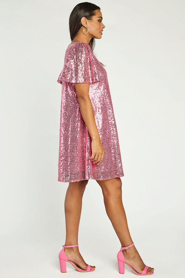 Taylor Pink Sequin Dress – Pink Sequin knee length dress