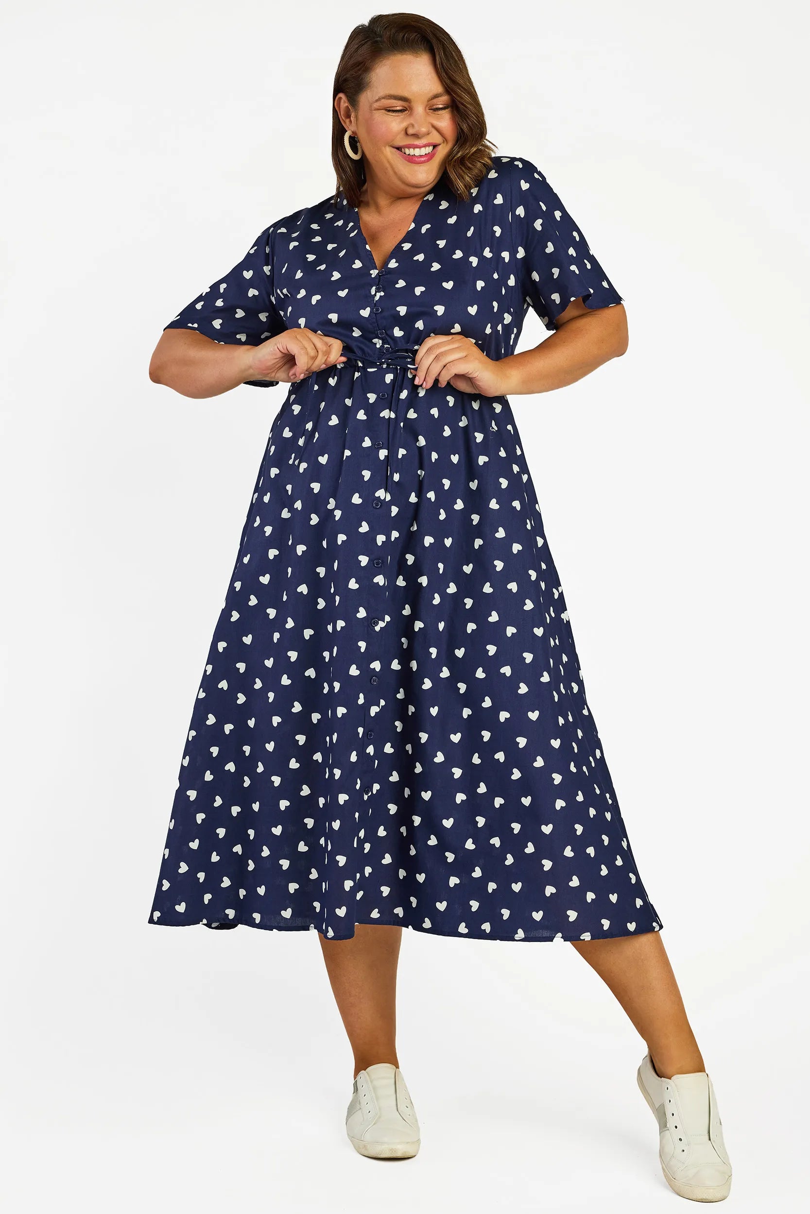Marley Cotton Navy & White Hearts Dress – Navy & White Hearts midi dress