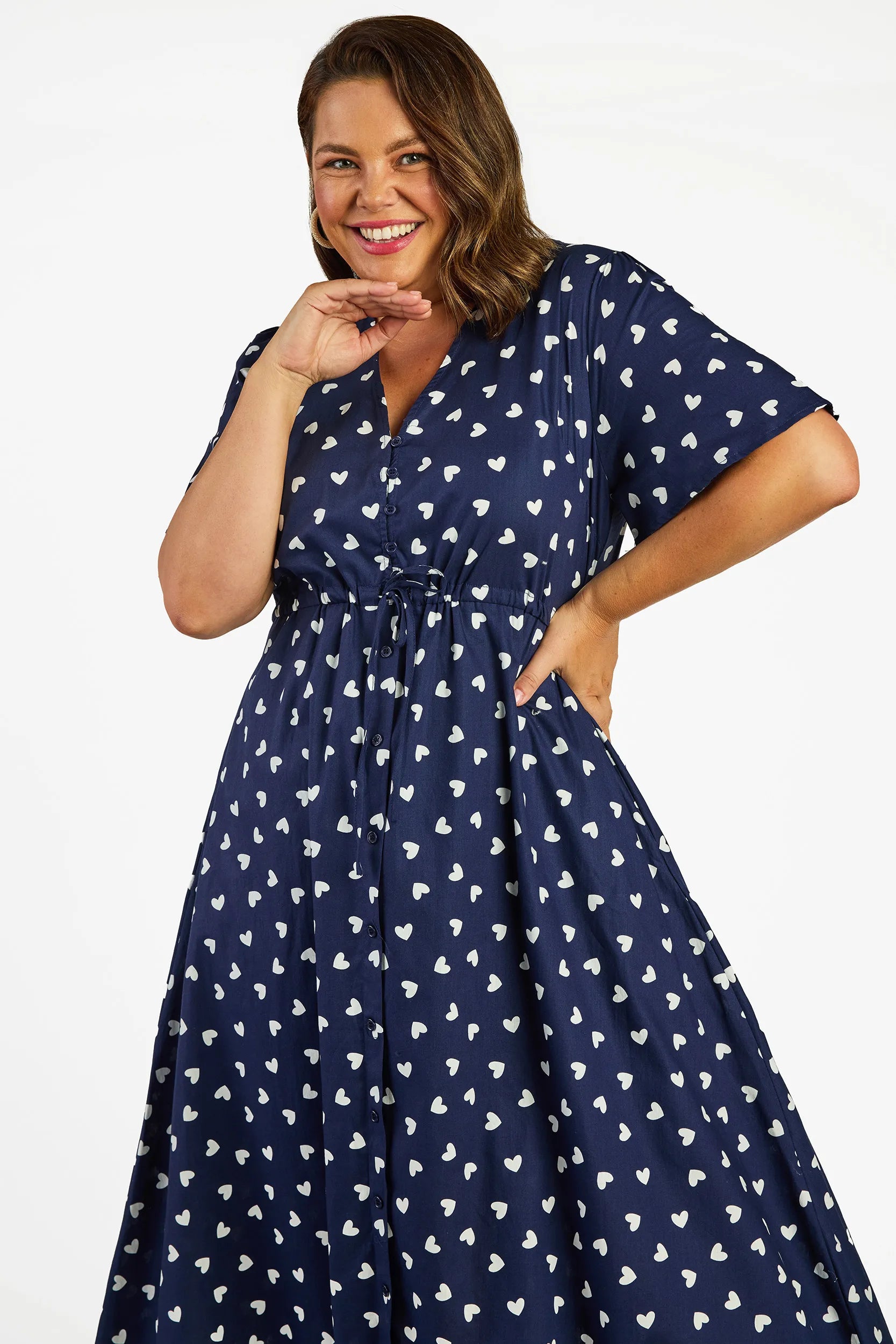 Marley Cotton Navy & White Hearts Dress – Navy & White Hearts midi dress