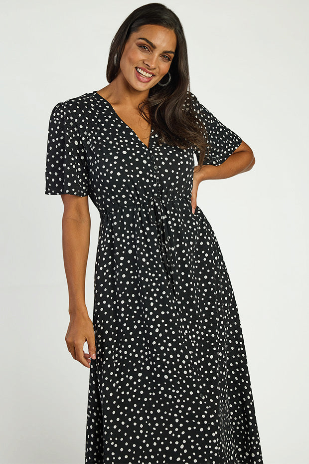 Michelle Black Irregular Spot Dress – Black Irregular Spot midi dress