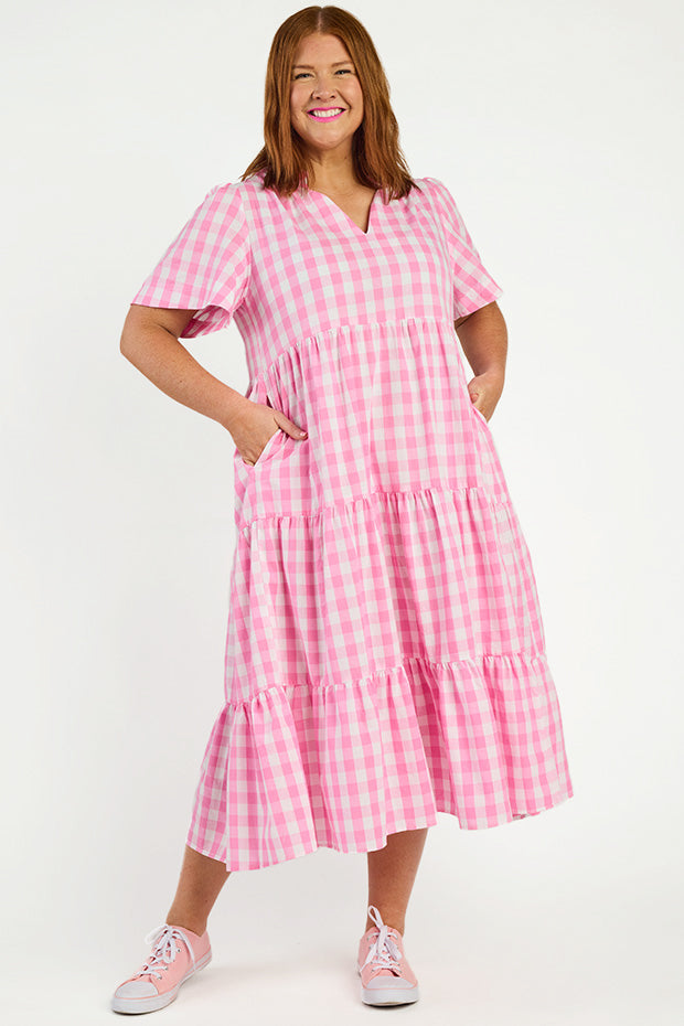 Clara Pink Gingham Dress – Pink Gingham midi dress