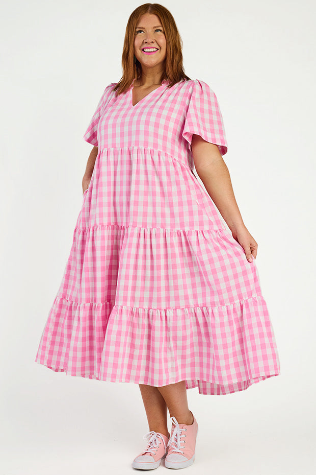 Clara Pink Gingham Dress – Pink Gingham midi dress