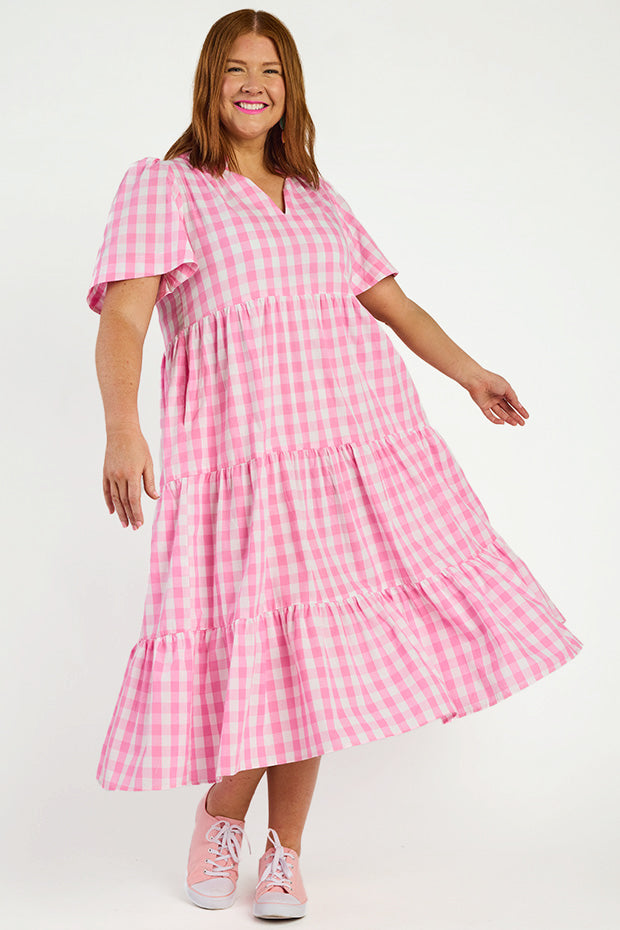 Clara Pink Gingham Dress – Pink Gingham midi dress