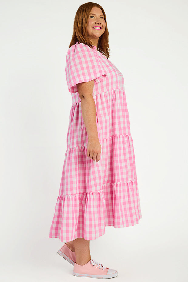 Clara Pink Gingham Dress – Pink Gingham midi dress