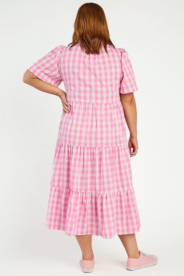 Clara Pink Gingham Dress – Pink Gingham midi dress