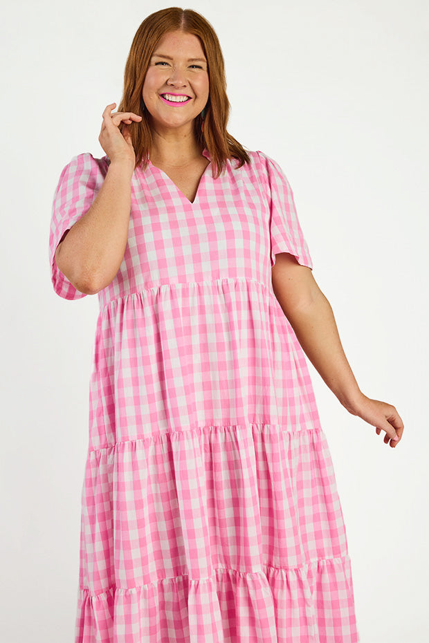 Clara Pink Gingham Dress – Pink Gingham midi dress