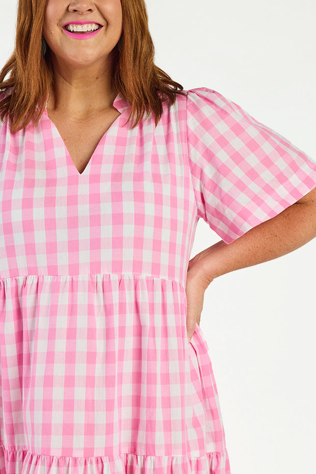 Clara Pink Gingham Dress – Pink Gingham midi dress