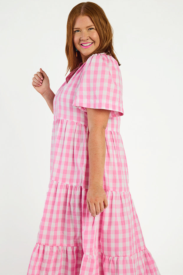 Clara Pink Gingham Dress – Pink Gingham midi dress