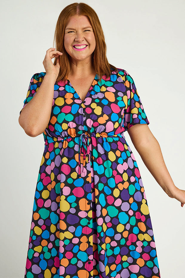 Marley Rainbow Pebble Spots Dress – Rainbow Pebble Spots midi dress