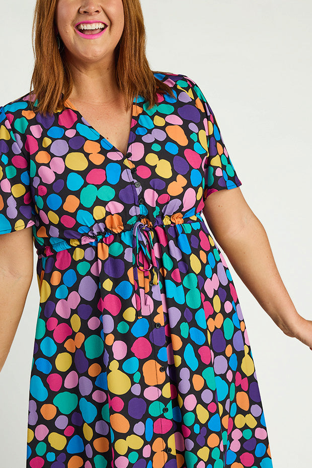 Marley Rainbow Pebble Spots Dress – Rainbow Pebble Spots midi dress
