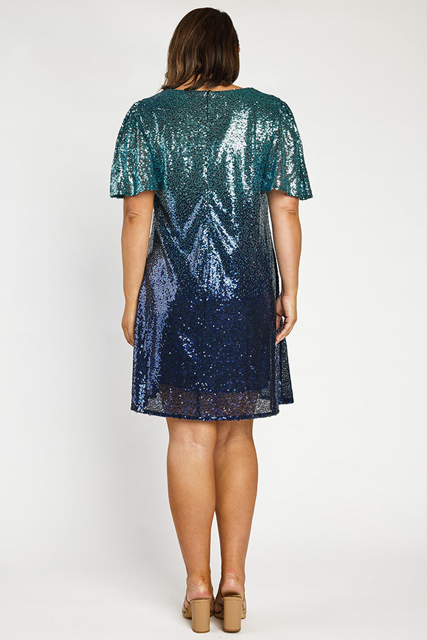 Taylor Ombre Blue Sequin Dress – Ombre Blue Sequin knee length dress