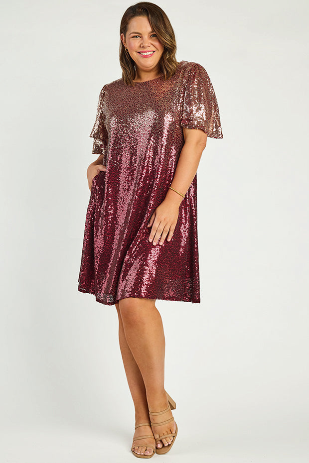 Taylor Ombre Pink Sequin Dress – Ombre Pink Sequin knee length dress
