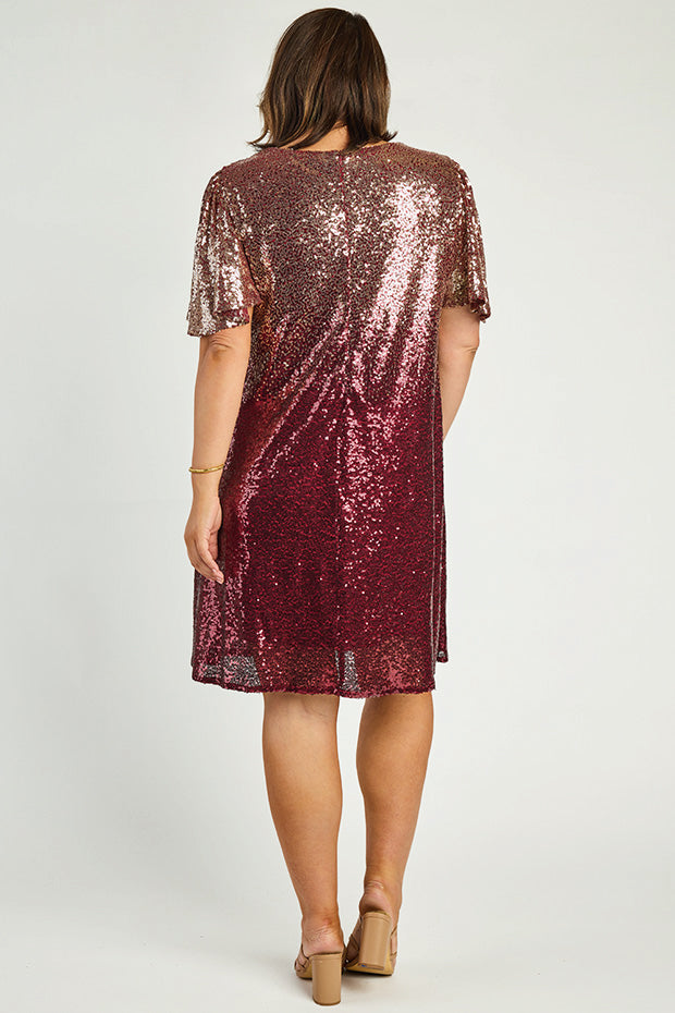 Taylor Ombre Pink Sequin Dress – Ombre Pink Sequin knee length dress
