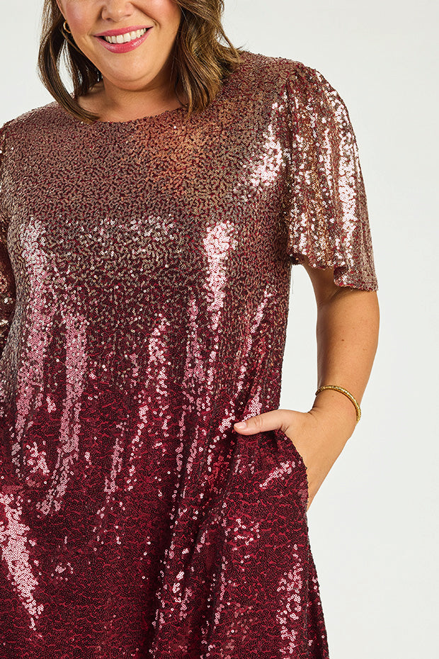 Taylor Ombre Pink Sequin Dress – Ombre Pink Sequin knee length dress