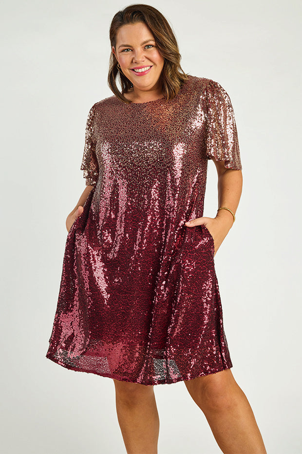 Taylor Ombre Pink Sequin Dress – Ombre Pink Sequin knee length dress