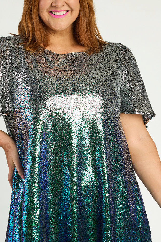 Taylor Ombre Silver Sequin Dress – Ombre Silver Sequin knee length dress