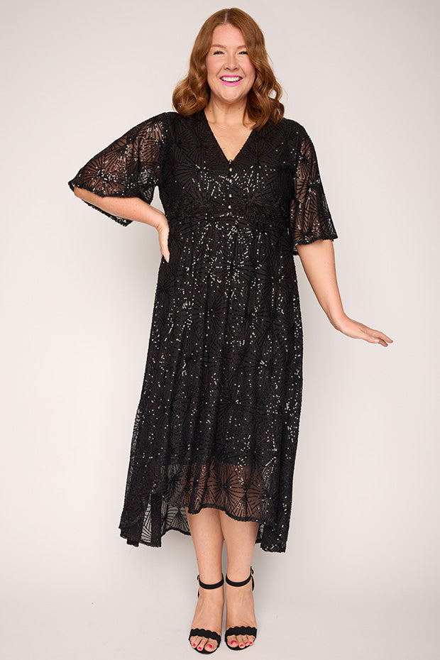 Delight Black Party Dress – Black midi dress
