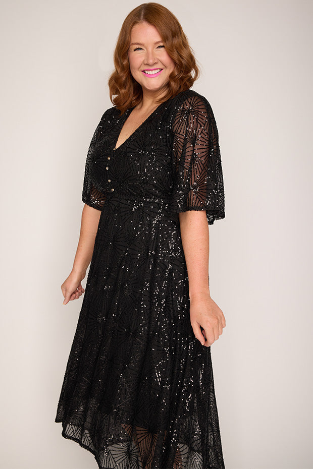 Delight Black Party Dress – Black midi dress