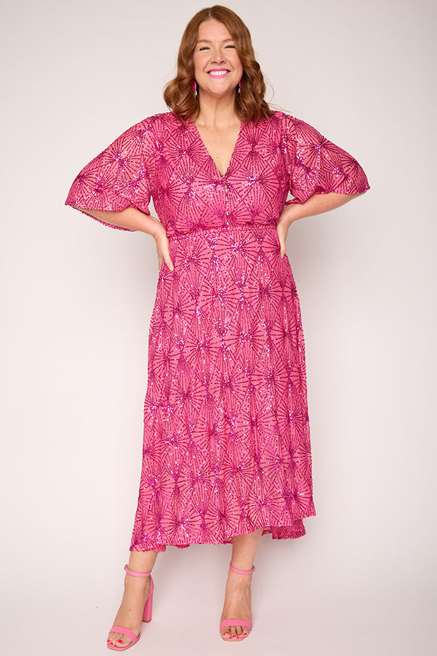 Delight Pink Party Dress – Pink midi dress