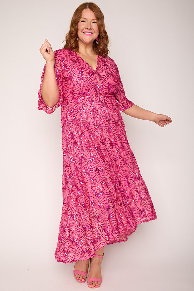Delight Pink Party Dress – Pink midi dress