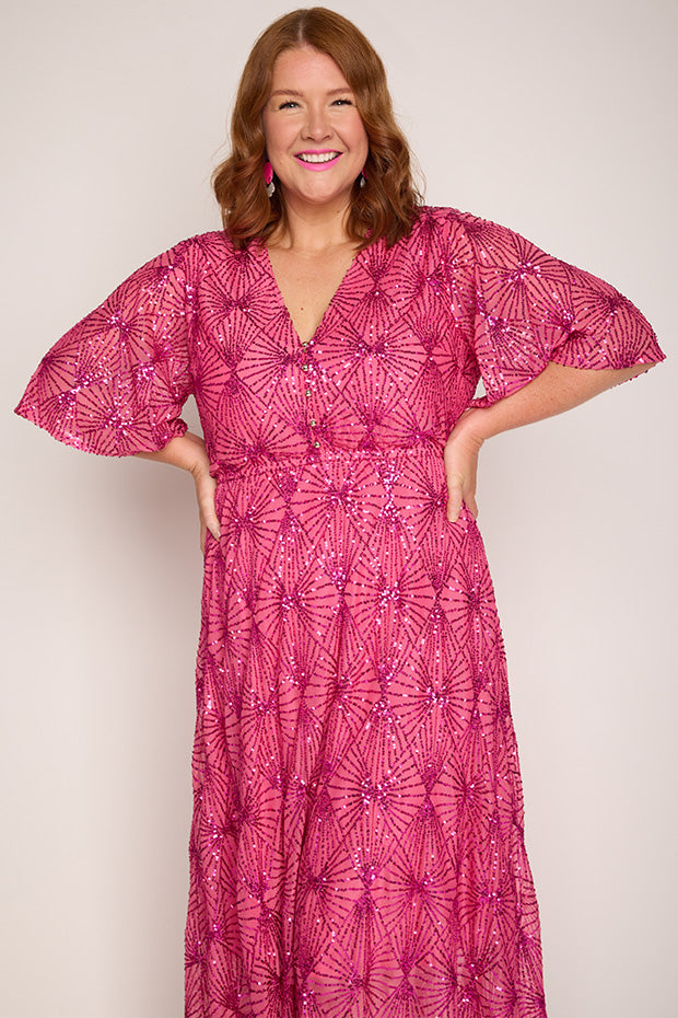 Delight Pink Party Dress – Pink midi dress