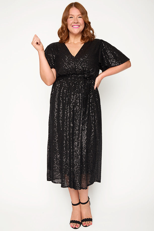 Lover Black Sequin Dress – Black Sequin midi dress
