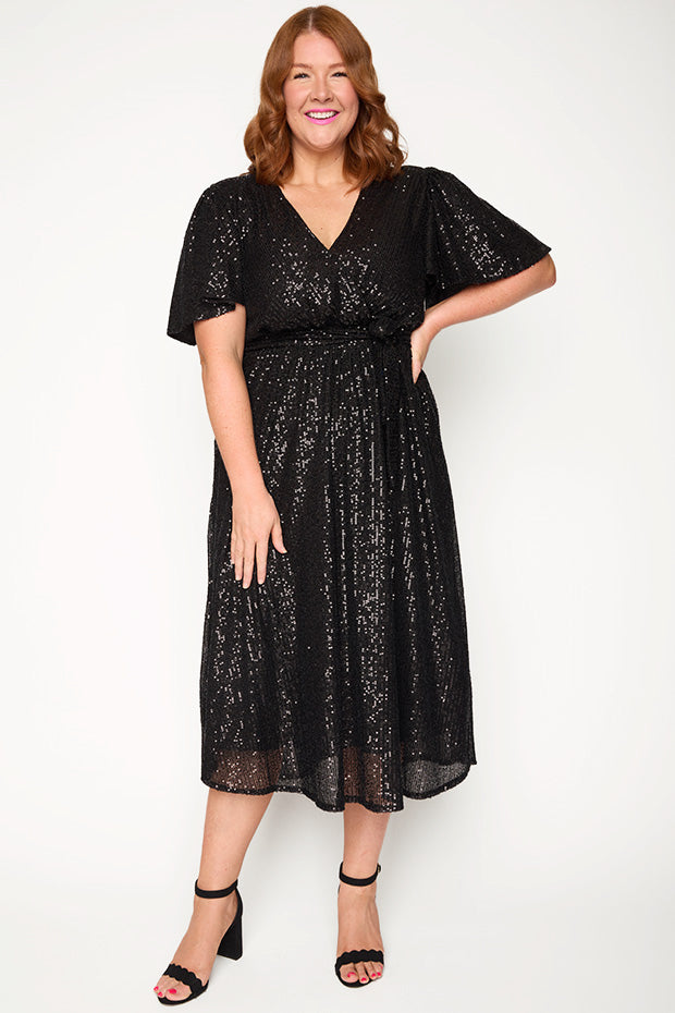 Lover Black Sequin Dress – Black Sequin midi dress