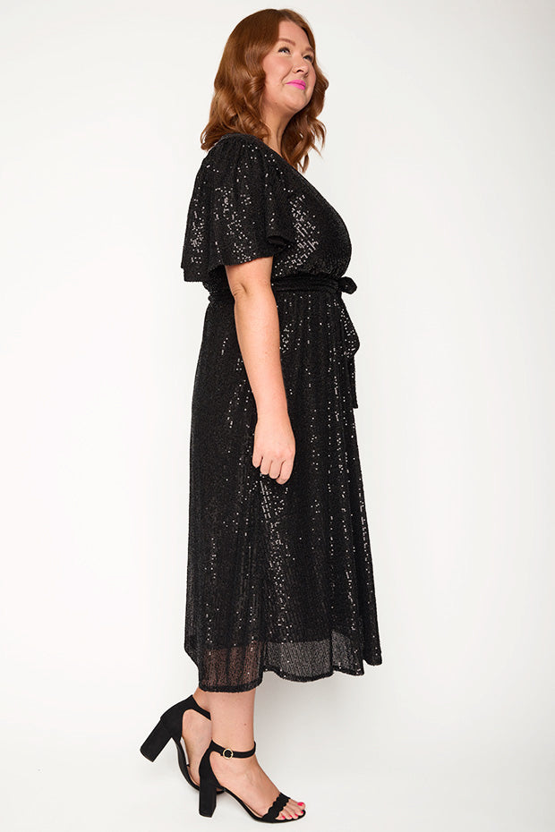 Lover Black Sequin Dress – Black Sequin midi dress