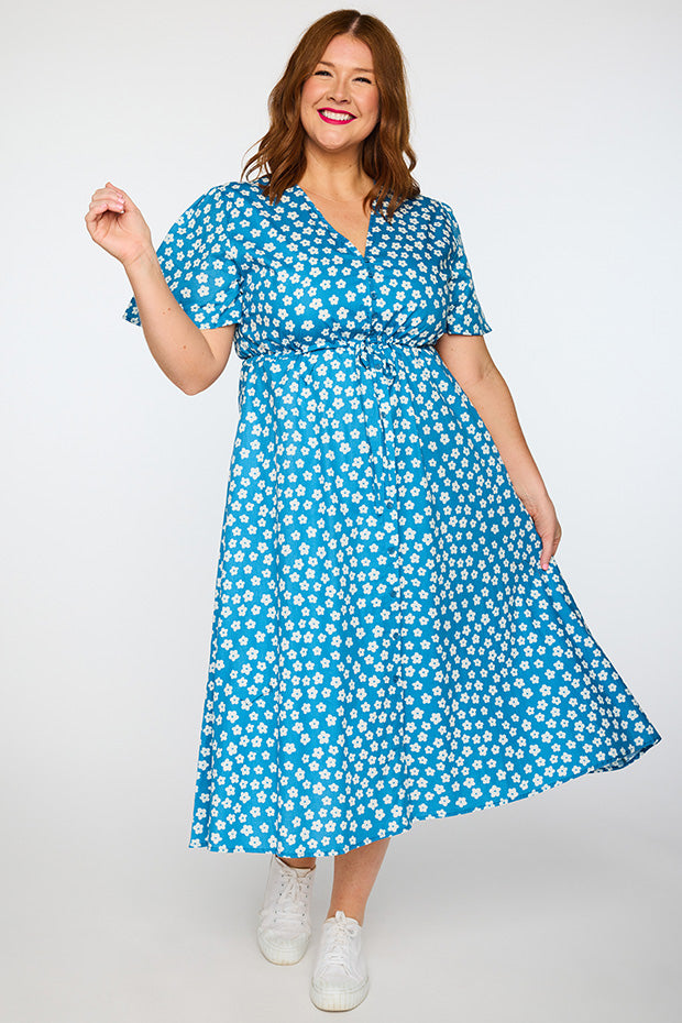 Marley Cotton Blue Sweet Daisy Dress – Blue Sweet Daisy midi dress