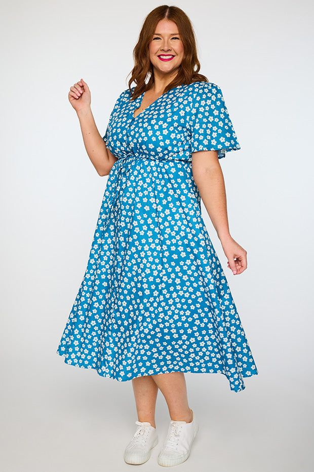 Marley Cotton Blue Sweet Daisy Dress – Blue Sweet Daisy midi dress