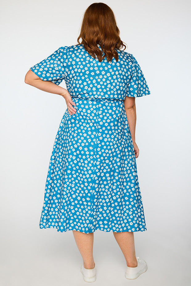 Marley Cotton Blue Sweet Daisy Dress – Blue Sweet Daisy midi dress