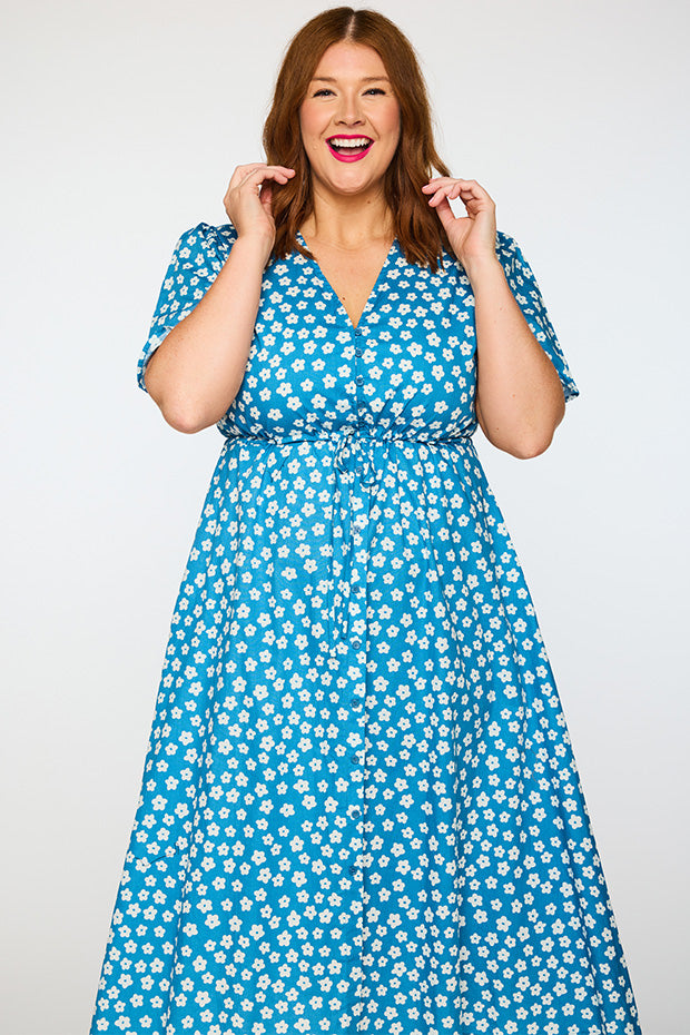 Marley Cotton Blue Sweet Daisy Dress – Blue Sweet Daisy midi dress