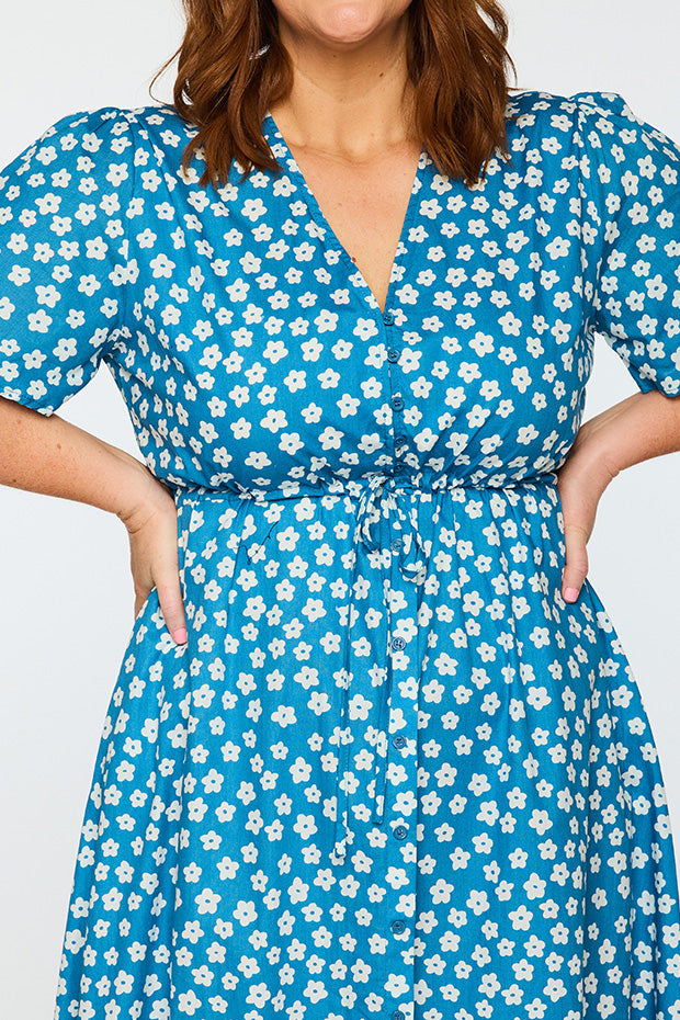 Marley Cotton Blue Sweet Daisy Dress – Blue Sweet Daisy midi dress