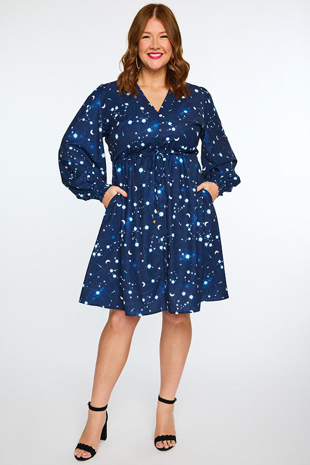 Sofia Celestial Sky Dress – Celestial Sky knee length dress