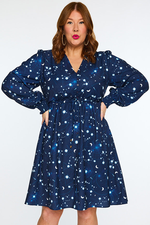 Sofia Celestial Sky Dress – Celestial Sky knee length dress