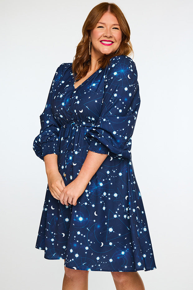 Sofia Celestial Sky Dress – Celestial Sky knee length dress