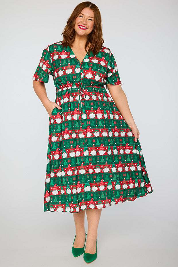 Marley Christmas Gnomes Dress – Christmas Gnomes midi dress