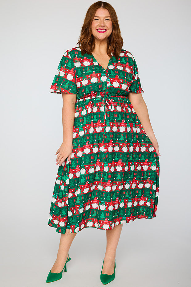 Marley Christmas Gnomes Dress – Christmas Gnomes midi dress