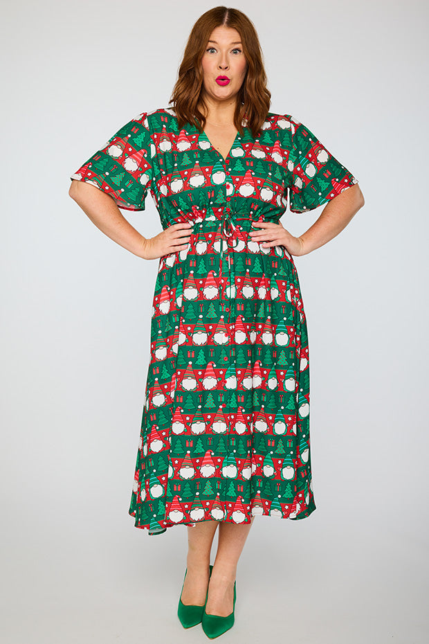 Marley Christmas Gnomes Dress – Christmas Gnomes midi dress